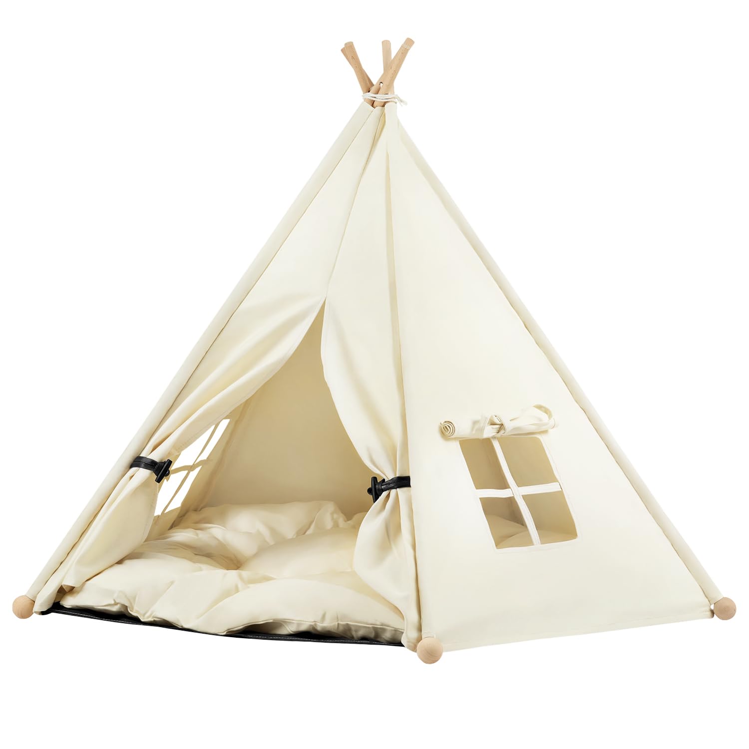 EUGAD Tienda Tipi para Mascotas, 70x66x89,2 cm, Caseta Perro Interior con Cojín Suave, Tienda para Mascotas de Lona con Ventanilla, Tipi para Perros Desmontable y Lavable, 0044GD