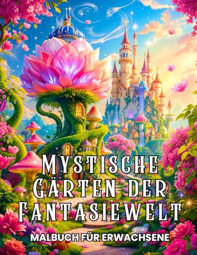 Mystische Gärten der Fantasiewelt – Malbuch für Erwachsene: Fantasy Traumgärten Malbuch – Zauberhafte Blumen, Magische Heime & Mythische Feenschlösser ... der Entspannung (für Senioren & Jugendliche)