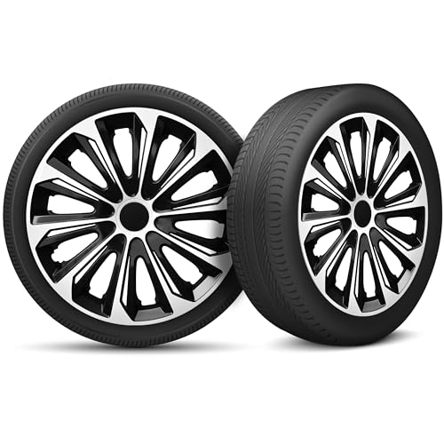 Radkappen 16 Zoll Radzierblenden 4er Set passend für alle Stahlfelgen - Einstellbarer Sicherungsring - Schwarz Weiß