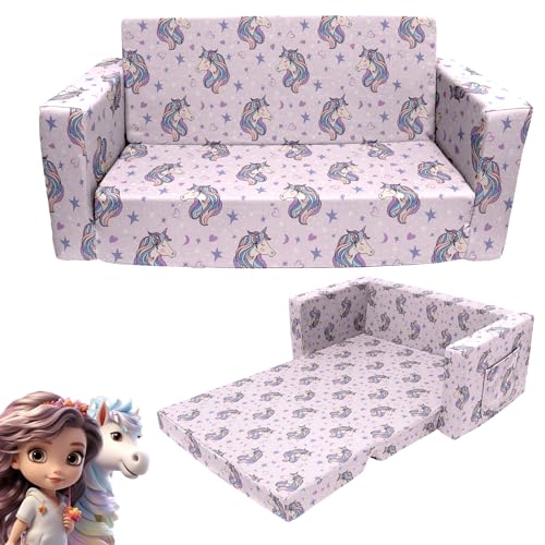 Truwelby Kids Sofa, Children's Extra Wide Convertible Sofa to Lounger ...