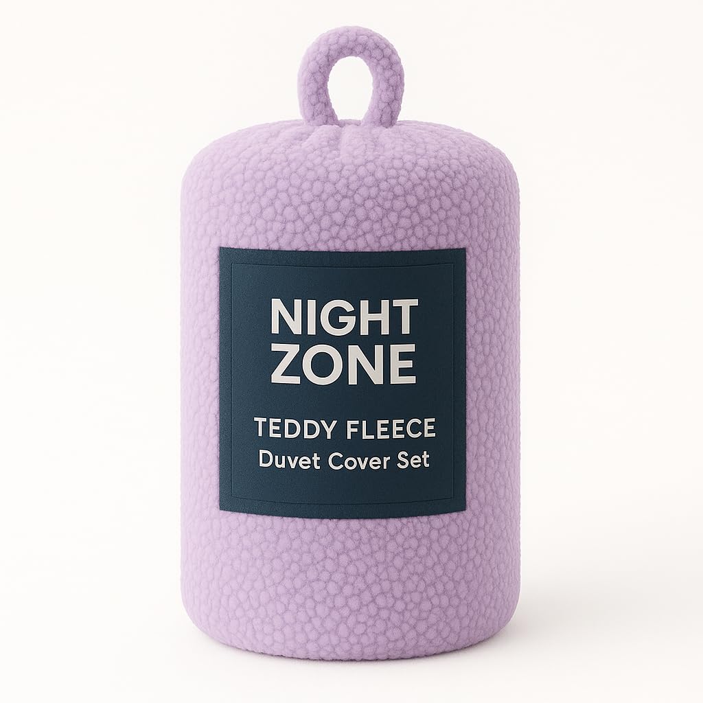 Nightzone Lilac Teddy Fleece Duvet Cover Set With Pillow Case Thermal Fleece Warm Cosy Soft Fur Teddy Bedding Duvet Cover Set (, Double)