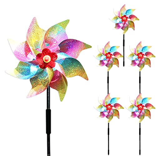 Preisvergleich Produktbild Taubenabwehr Windrad 5 Stück Bunte Windrad Obstgarten Vogelabwehr Taubenschreck Windrad Garten Taubenabwehr Balkon Windräder 54CM Hoch (Glitzer Farbe)
