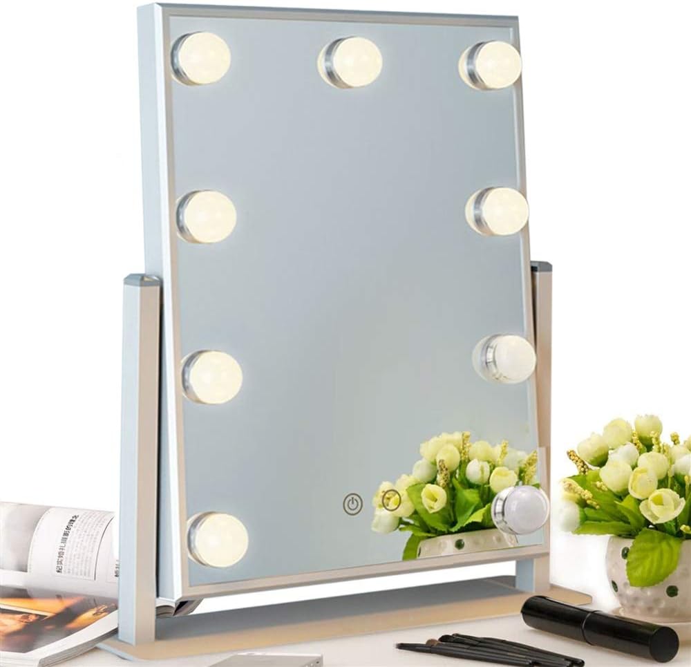 BEAUTME Vanity Mirror with Lights,Led Lighted Makeup Mirror with Dimmer LED Bulbs,Illuminated Cosmetic Lighting Mirrors (Silver)
