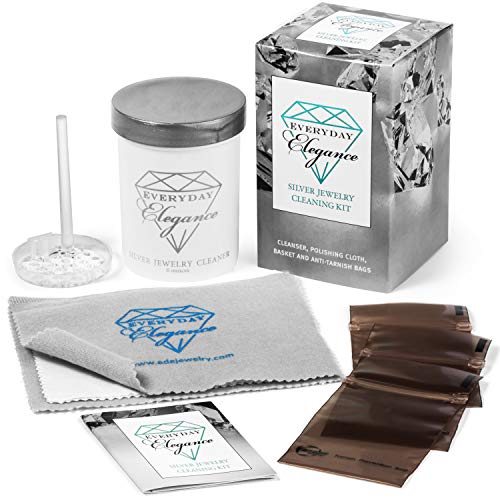 Silver Jewelry Cleaning Solution Kit | Liquid Cleanser, Polishing Cloth, Basket |