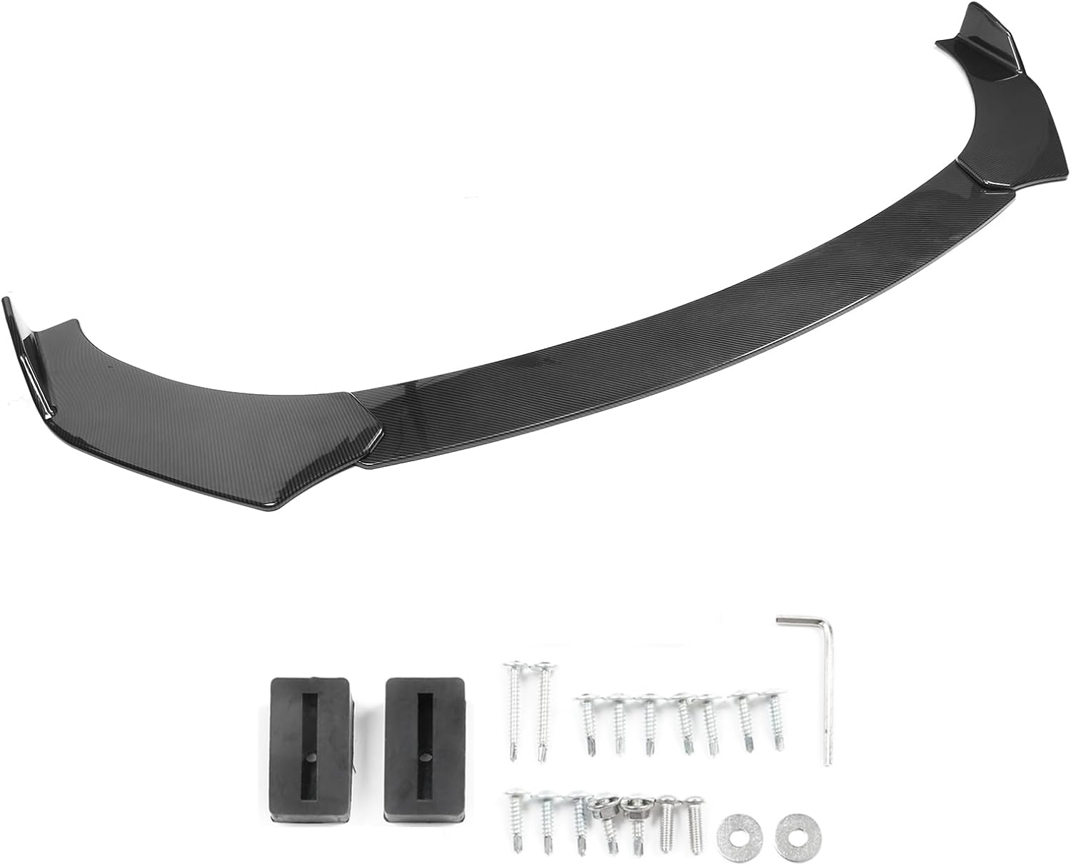 IKON MOTORSPORTS, Compatible with Most 62" - 66" Width Car, Adjustable A Style Front Bumper Lip Chin Splitter Spoiler Air Dam Carbon Fiber Print PP 3PCS