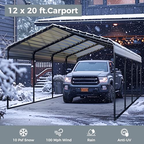 Image of GREEN PARTY 12x20 ft Metal Carport Heavy Duty Frame Canopy Garage Shelter