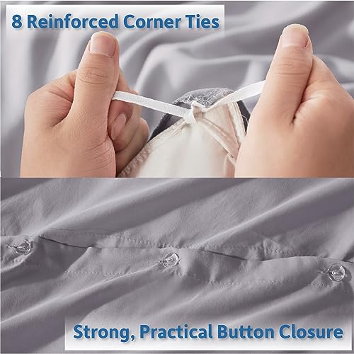 Nestl Queen Duvet Cover Set with Comforter Insert - Grey Lavender 4 Piece 90x90 Duvet Cover & 2 Pillow Shams with White Quilted Down Alternative Comforter, Ultra Soft, All Season