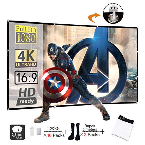 Display4top 100 inch 16:9 HD Foldable Projector Screen,Anti-Crease Portable Front & Rear Projection Movies Screen for Home Theater Outdoor Indoor Classroom Training