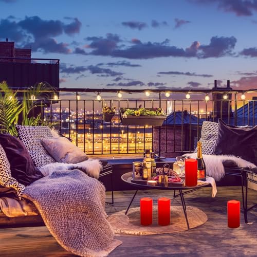 Image of NURADA 8 inch x 4 inch Large Outdoor Flameless Candles - Waterproof LED Pillar Flickering Candle Battery Operated with Timer Remote Control for Patio Porch Christmas Decor - 2 Pack Red