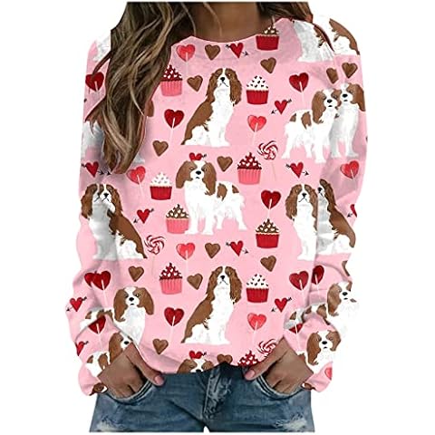 Valentine's Day Shirt for Hers Women Long Sleeve Crewneck Sweatshirt Love Heart Shirt Loose Fit Jumper Tops(B-5,XXL) Cover