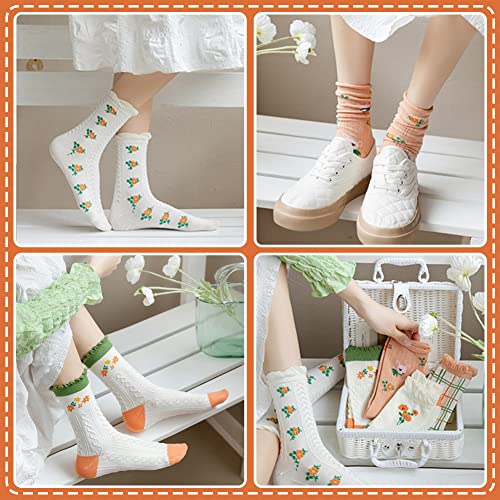 Oureamod 5 Pack Flower Womens Girls Cotton Crew Socks (Orange Series) #TOP5