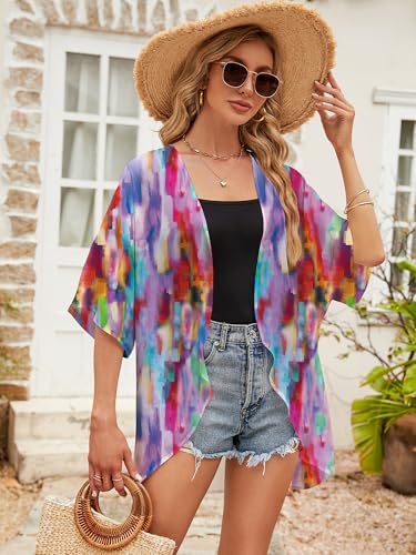 Image of Chunoy Women Short Sleeve Chiffon Kimono Beach Swimsuit Cover Up