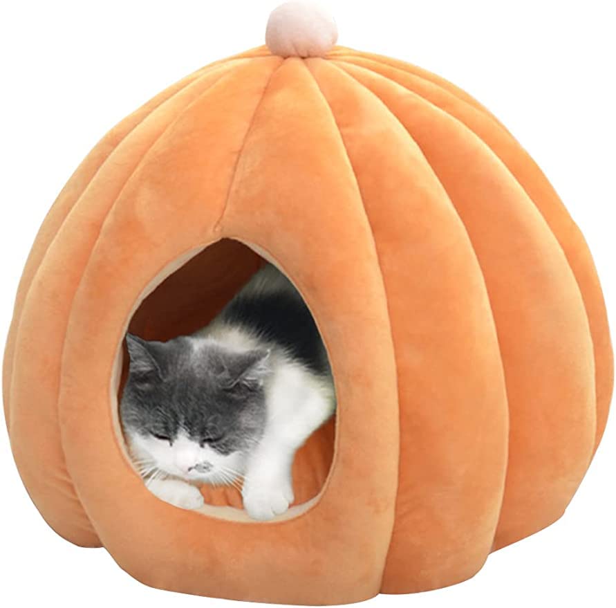 Amazon | 猫 ベッド ペット ハウス ドーム型 ふわふわ 可愛い カボチャ