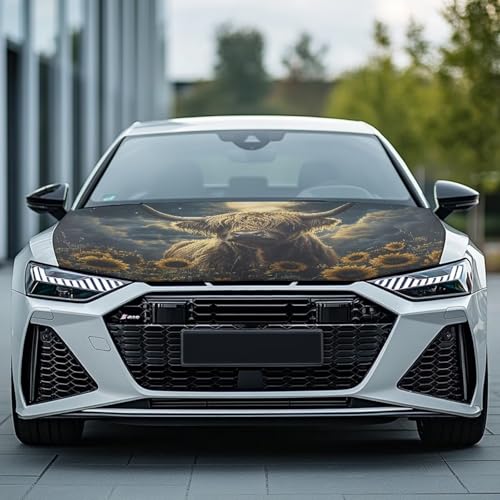 Image of Elastic Polyester Car Hood Cover,A Removable Automotive Accessory with Easy Installation for Car Hood Decoration and Protection-Sunflower Cowhide