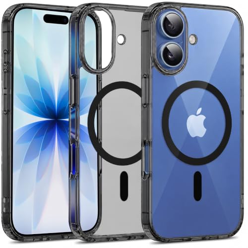 Image of Elzzi Anti Scratch Semi Transparent Cover for iPhone 17 Case, Premium PC + TPU Magnetic Phone Cases Drop Proof,Compatible with Magsafe Slim Anti Yellowing Never Yellowing Shockproof, (Grey)