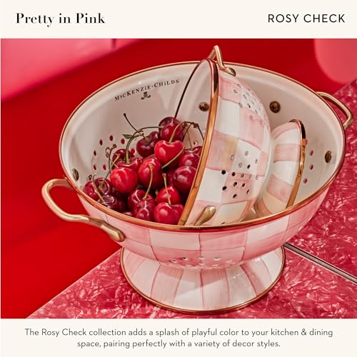 Image of MACKENZIE-CHILDS Enamel Colander, Large, Pink-and-White Rosy Check