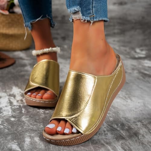 Slippers for Women Casual Slip On Orthopedic Shoes with Arch Support Breathable Open Toe Sandals Comfortable Summer Platform Wedge Slipper Dressy Walking Shoe for Beach4