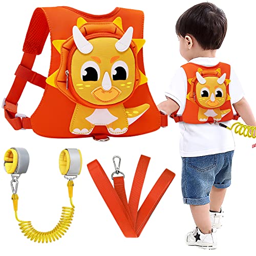 Image of Toddler Harness Child Leash with Anti Lost Wrist Link, Accmor 3 in 1 Kids Dinosaur Harnesses Leashes, Cute Triceratops Kid Walking Assistant Wristband Tether Strap Belt for Baby Boys Girls