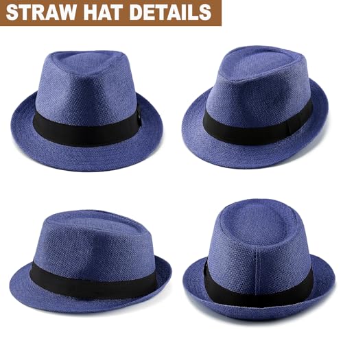 Image of Straw Fedora Hats for Men Women, 1920s Short Brim Trilby Panama Hat Summer Beach Sun Cap