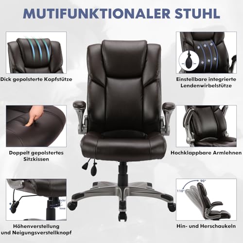 COLAMY Bürostuhl mit Hoher Rückenlehne, Ergonomischer Computer-Schreibtischstuhl, Lederstuhl mit Gepolsterten Klapparmlehnen… – Ansicht 5