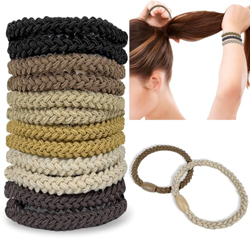 12 piezas de gomas para el pelo, gomas elásticas para el pelo de, gomas para el pelo que no dañan el pelo, gomas elásticas para el pelo para mujeres y niñas (marrón)
