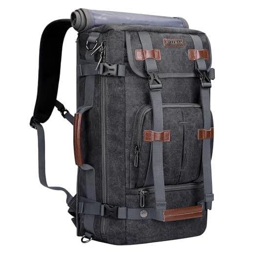 WITZMAN Canvas Backpack Vintage Travel Backpack Large Laptop Bags Convertible Shoulder Rucksack, Black, 22 inch, Travel Backpacks