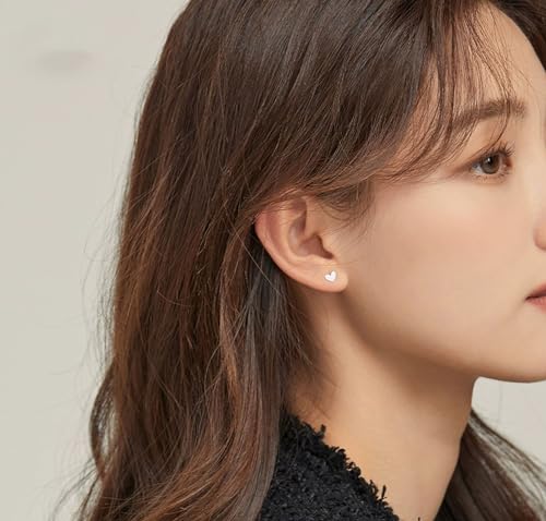Mini Silver Stud Earrings, Dainty Simple Heart Stud Earrings for Women, Small Tiny Earrings for Tragus Cartilage3