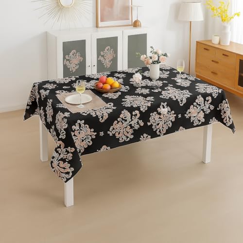 Image of Styleys Dining Table Cover Waterproof with for Kitchen Dining Table Cloth Dust and Oil Repellent (140x180, 1 Table Cover Only, Royal Black, CTSLMC165)
