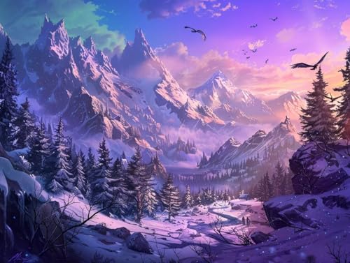Diamond Painting Arbre de montagne enneigé le cadeau créatif parfait pour adultes et enfants