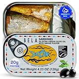 BELA Wild Caught Portuguese Sardines - Lightly Smoked and Marinated in Extra Virgin Olive Oil | 4.25 Oz (Pack of 1) | All Natural, High Protein, Hand Selected, Sea Salted, and Omega 3 Rich