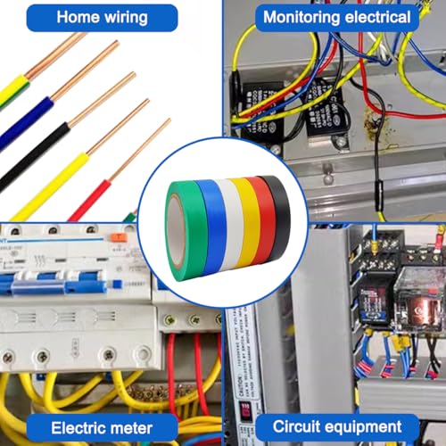 Image of 6 Rolls Colored Electrical Tape, Waterproof, Dustproof, Oil Resistant, Strong Adhesive, Electric Wire Colored Tape Suitable for Domestic, Commercial, and Industrial environments, 0.6 in by 33 Feet