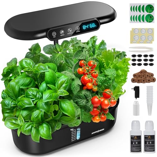 Ahopegarden Hydroponics Growing System kit: 12 Pod Indoor Herb Garden with Smart Environmental Detection，LED Grow Light，LCD Display，Hydroponic Planter for Vegetables，Herb，Lettuce，Home Gardening10