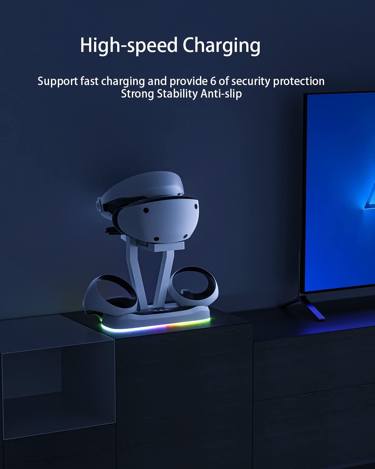ZYBER Ladestation für PSVR2 Controller, Magnetischer Ladeanschluss für PS5 VR2 mit LED Ladedock Stand für Playstation5 VR2, PSVR Headset Display Stand Base mit Typ-C