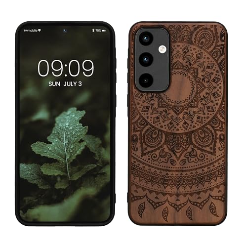 kwmobile Hülle kompatibel mit Samsung Galaxy A55 5G Hülle - Holz Case - Handy Cover - TPU Handyhülle in Dunkelbraun Indische Sonne
