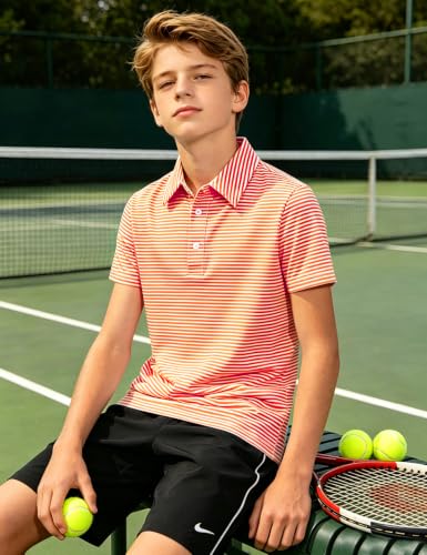 Cuddomper Boy Polo Stripe Shirt Size 13-14 Orange Short Sleeve Golf Top - image 3