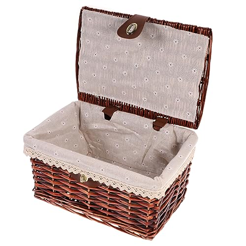 Alipis Lidded Woven Storage Basket with Liner Deep Organizing Bin for Bedroom Kitchen and Bathroom for Sundries Toys and Books Rustic Country Style Design