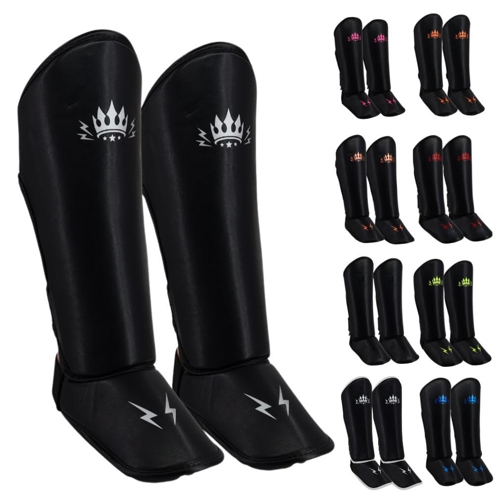 Playerz Element Kids Shin Guards, Premium Shin Pads, Ideal for MMA, Muay Thai, and Kickboxing, Full Coverage Design With Adjustable Straps and Breathable Construction