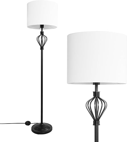 Lámpara de pie de pie, moderna lámpara de pie alta en blanco y negro con interruptor de pie y pantalla de lámpara de tela, lámpara de lectura