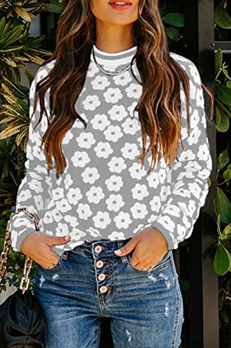 Image of PRETTYGARDEN Women's Knit Floral Print Sweater Crewneck Long Sleeve Lightweight Pullover Sweatshirt
