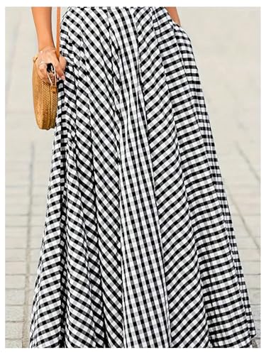 Verdusa Women's Gingham Plaid Ruffle Maxi Skirt High Waisted A Line Flowy Long Skirts4