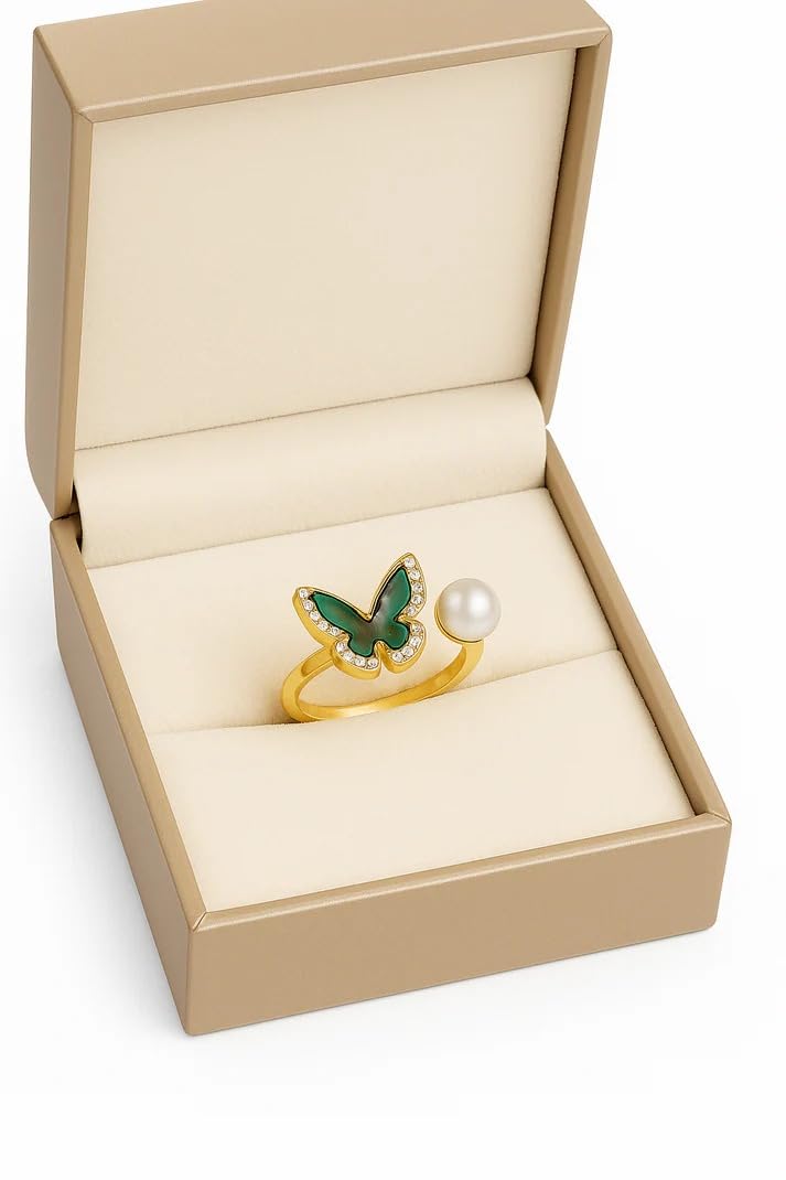 Chic Cat Pearl Jewelry Set for Women | Gold-Plated Necklace, Earrings & Adjustable Ring Combo | Jewelry Gift for Girls, Wife & Special Occasions