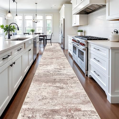 RUUGME 3x20 Runner Rug Washable - Runner Rug Stain Resistant for Living Room Non Slip Indoor Entryway Rubber Backing Carpet Bedroom Kitchen Distressed Floor Decor Mat Machine Washable 3x20 Brown