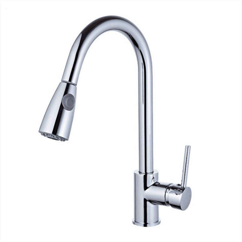 Brass Kitchen Faucet Nickel∕Black∕Gold∕Chrome Cold Hot Water Tap Sink Taps Mixer with Pull Down Tap,Chrome
