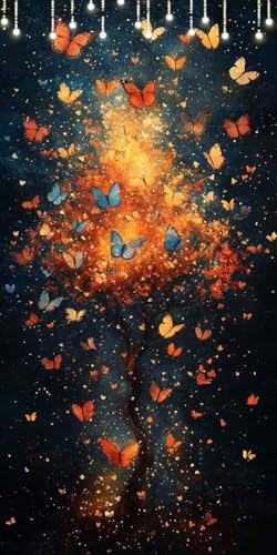 数字油絵 蝶 ペイントバイナンバー 木 DIY 数字でペイント手芸キッ 子供または大人用 初心者向け ブラシとアクリル絵の具付き フレームなし paint by numbers 80X110cm ホーム ハロウィン 飾り 女性へのギフト P0-295