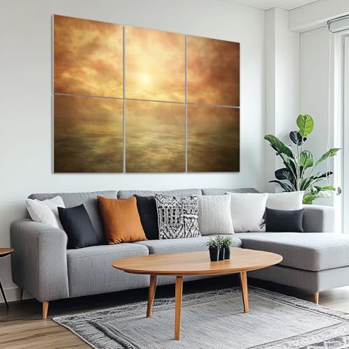 6 paneles acústicos de arte absorbentes de sonido paisaje atardecer lago panorámico abstracto cielo dramático dorado difuso para decoración de paredes autoadhesivos para estudios de grabación y oficina 72"x48" miniatura 6