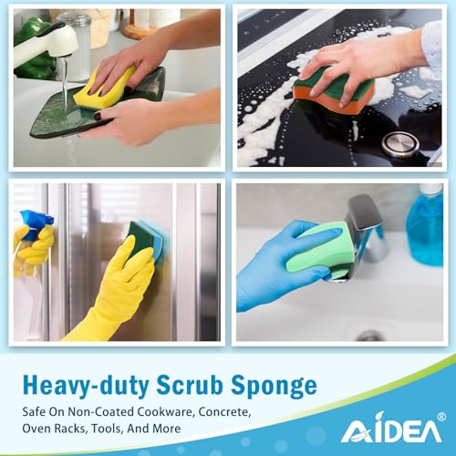 Image of AIDEA Sponges Kitchen, 24Pack Heavy Duty Dish Sponge, Cleaning Dish Scrubber Sponge for Home and Kitchen, Stink-Free Cleaning Supplies for Pots, Pans