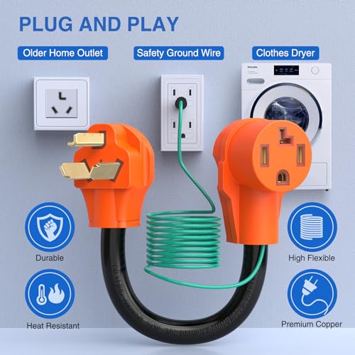 Image of Nilight Dryer Adapter Cord 30 Amp to 30 Amp 3 Prong 125V 3750 Watt Pure Copper Old Dryer Outlet to New Dryer Plug Conversion Heavy Duty 10 Gauge Wire 10-30P to 14-30R 30M /30F