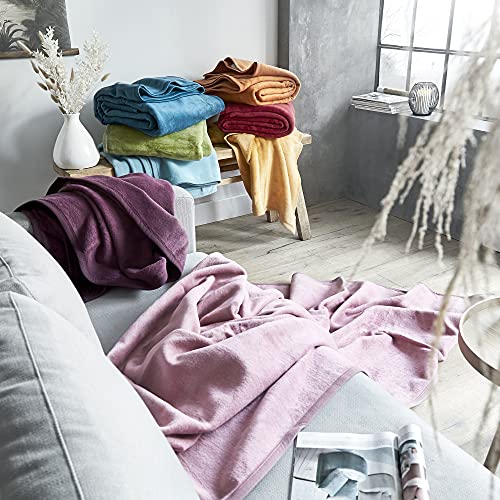 Ibena Plush Solid Color Cotton Blend Queen Bed Blanket Porto - Tea Green #TOP2