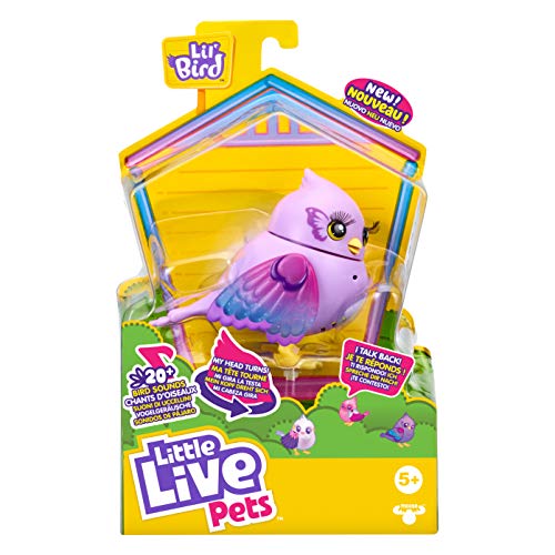 Little Live Pets Lil’ Bird - Flutter Tail - Coffret Individuel Bird Little Live Pets, Nouveau Bird à tête Mobile avec Plus de 20 Chants d’Oiseaux. Il réagit au Toucher !