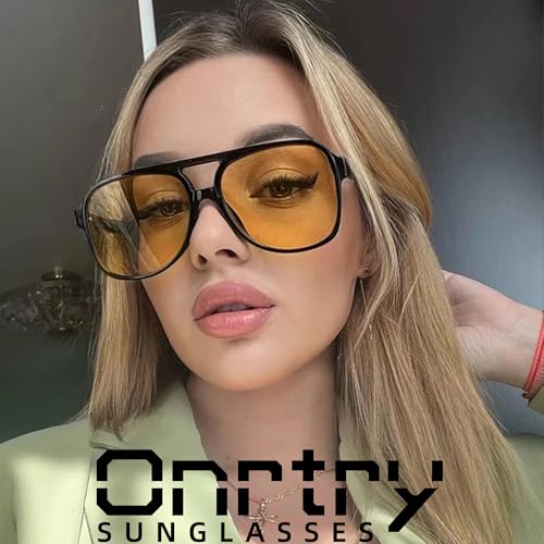 Image of Onrtry Retro Polarized Aviator Sunglasses for Women Men Classic 70s Vintage Trendy Square Sun Glasses Shades